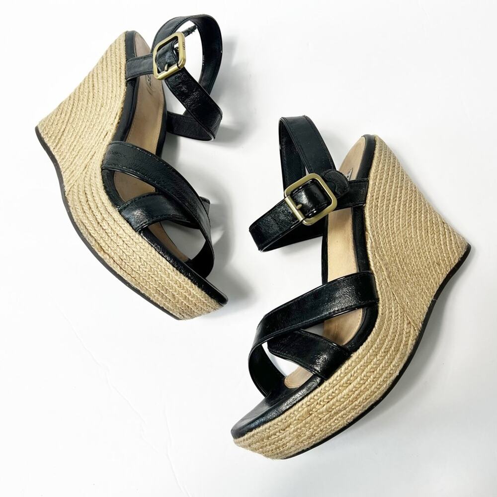 UGG Jackilyn Sandal’s Women Black Wedge Heels Size 9.5